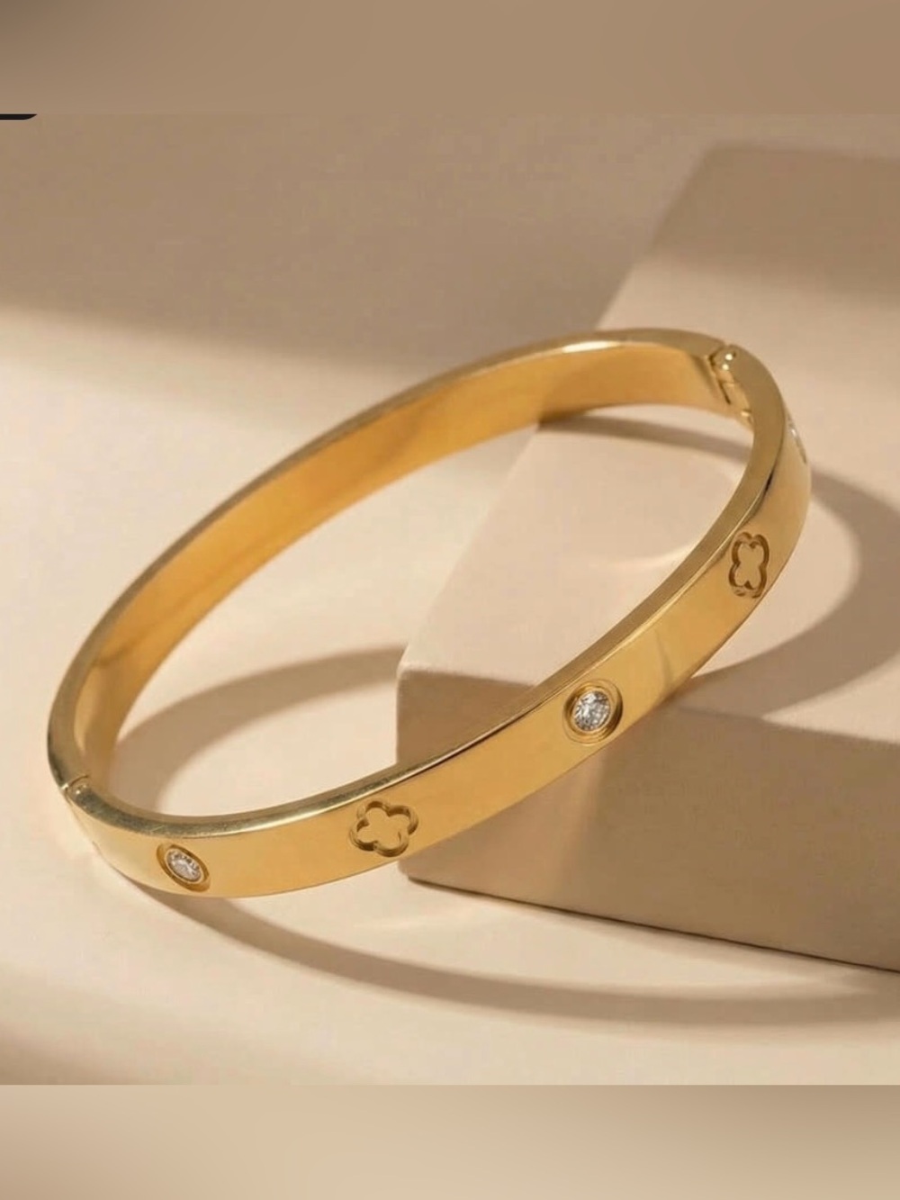 Clover and CZ Hinged Bangle Bracelet